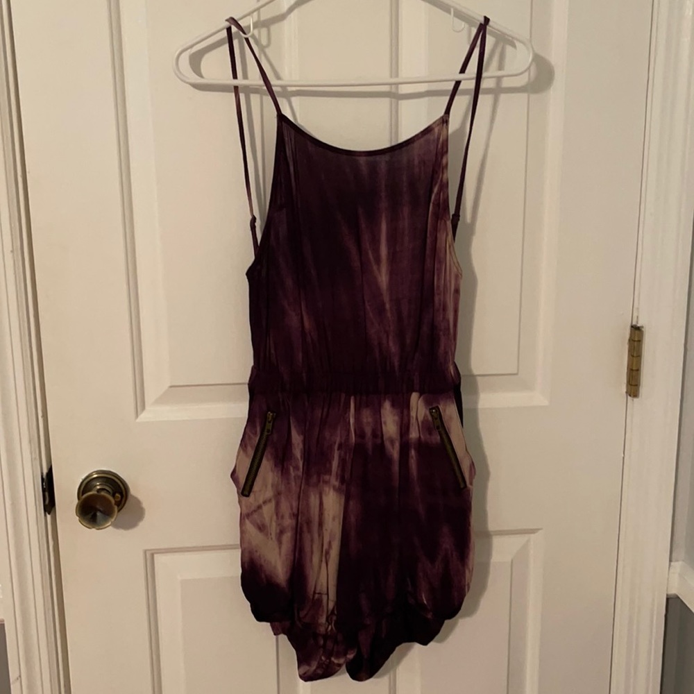 Purple, tie-dye open back romper